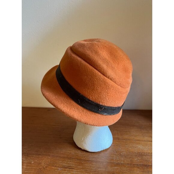 Vintage 40s Womens Felt Wool Hat Orange Brown Cloche Bowler main image 4